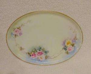 Haviland France Porzellan China Rose ovaler Teller - Goldrand - handbemalt Elfenbein 1938 - Bild 1 von 9