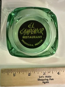 VINTAGE ASHTRAY EL CAMPCADOR RESTAURANT ENSANADA MEXICO LIME GREEN GLASS RARE - Picture 1 of 7