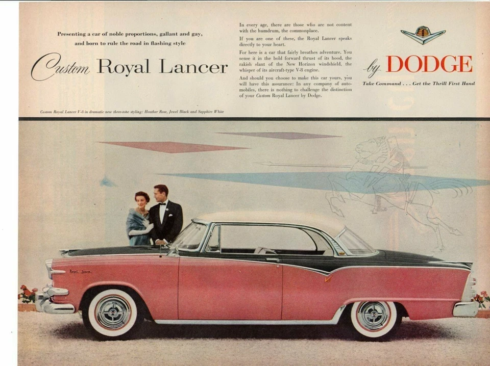 Coche publicitario impreso vintage Dodge 1954 personalizado Royal Lancer Heather Rose Foto 1 de 1