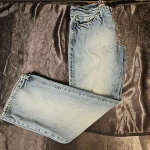 Express X2 Jeans Mens 33x32 M42 Loose Baggy Bootcut Blue Denim Distressed Y2K - Picture 1 of 8