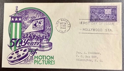 926 Staehle 50 Years of Motion Pictures FDC October 31, 1944  M19  - Image 1 of 3