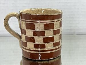 Early 19th C. Brown Checker Mochaware Mocha Ware Child's Mug Cup