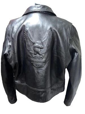 Harley Davidson Jacket Women L Black Leather Coat Zip Up Motorcycle Biker Riding - Image 1 of 4