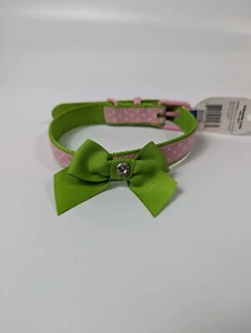 Top Paw Pink Green Polka Dot Adjustable Collar for Dogs Size Medium Preppy - Picture 1 of 6