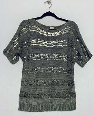 Suéter Chicos Mujer Mediano Verde Ejército Kayden Lentejuelas Rayas Pullover Boho Foto 1 de 4