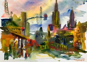 Acuarela Swanston Street View, Melbourne Plein Air - Imagen 1 de 4