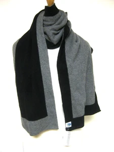 NWT Portlano 100% Super Soft Cashmere Mens Reversible Border Scarf Black Gray - Picture 1 of 10