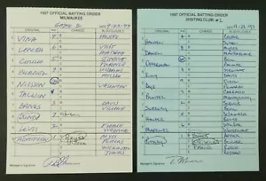 Milwaukee 23.09.97 Baseball Orig Game Used Lineup Cards From Umpire Don Denkinger - Bild 1 von 5