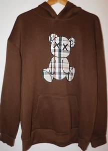 Women Hoodie SIZE LARGE Brown Graphic Teddy Bear Sweatshirt OVERSIZED - Picture 1 of 4