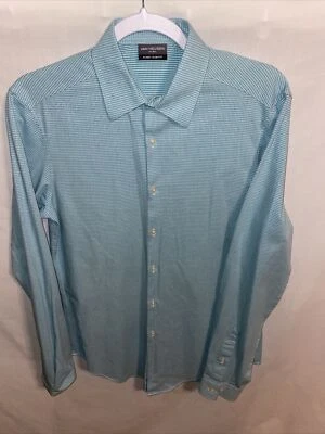 Camisa de vestir Van Heusen para hombre talla pequeña calce ajustado verde rayas abotonadas larga Slv Foto 1 de 4