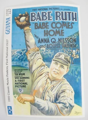 Póster de la película Babe Ruth Comes Home 1991 sello de Guyana como nuevo nunca montado prueba Foto 1 de 3