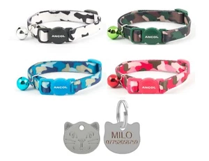 Cat Collar Ancol Camouflage, Safety Quick Release, With 22mm Cat Face Id Tag - Picture 1 of 5