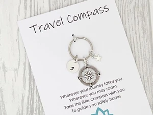Travel Compass Keyring Travelling Journey Good Luck Gift Keychain Keyfob - Picture 1 of 6