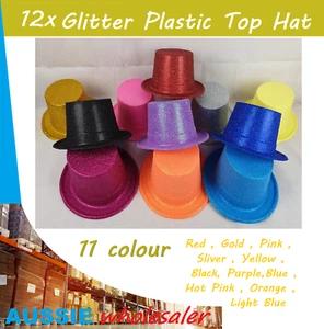 12x Glitter Top Hat Fancy Party Easter Halloween Wedding Plastic Costume hat - Picture 1 of 15