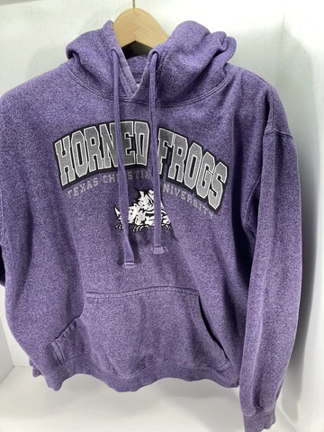 TCU Horned Frogs Hoodie Sweatshirt Mens Large Purple Pullover Long Sleeve Cover