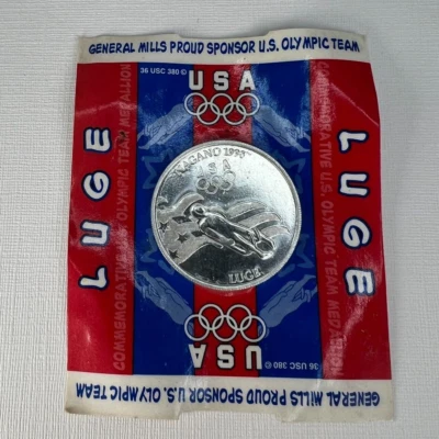 Vintage USA Commemorative LUGE Sled Olympic Sport Medallion Coin Atlanta - Image 1 of 4