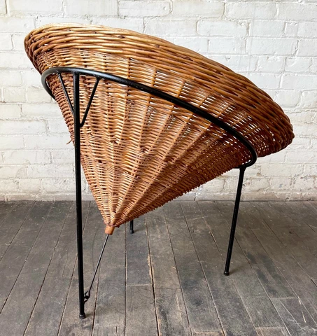 Vintage 1950s Roberto Mango for Tecno Sunflower Wicker Cone Basket Lounge Chair Cover