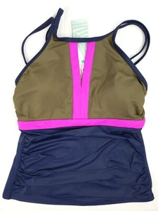 Coastal Blue Women's Swimwear Empire Waist Colorblock Tankini Top XS 0-2 NEW NWT - Picture 1 of 5