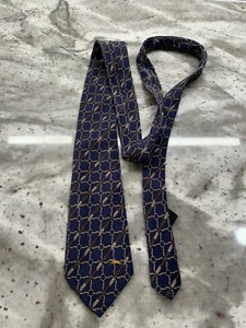 Vintage Longchamp Paris Blue Equestrian 100% Silk Tie Necktie Made In Italy Mens - Picture 1 of 7