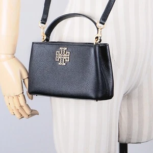 Tory Burch Britten Black Pebbled Leather Micro Satchel Crossbody Purse Bag $348 - Picture 1 of 12