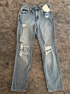 KanCan Straight Leg Distressed Jeans Women's Size 5/26 Light Wash NWT - Picture 1 of 7