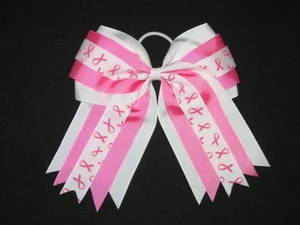 NEW "BREAST CANCER Multi-Ribbons" Cheer Hair Bow Pony Tail 3" Girls Cheerleading - Picture 1 of 1