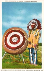 Linen Postcard Cherokee Indian Reservation Bow Arrow Target North Carolina NC - Picture 1 of 2
