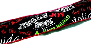 Christmas Scroll 1.5" by 2 Yd Wired Ribbon Black White Green Red Bow Accent - Picture 1 of 4