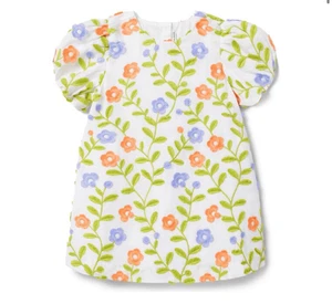 Janie & Jack size 6 floral jacquard A-line dress fringe spring garden puff sleev - Picture 1 of 8