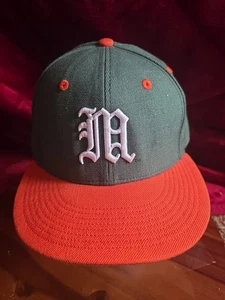 Vintage Nike Miami Hurricanes Baseball Team 7  3/8 Fitted Blend Hat Cap Script - Picture 1 of 6