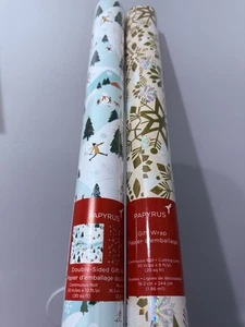 2 Papyrus Geschenkpapier Schneeflocken Winter Skifahren Weihnachten - Bild 1 von 2