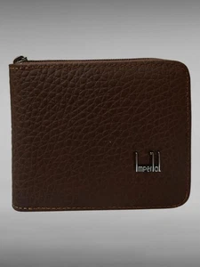 Cartera de cuero texturizado marrón con cremallera para hombre | Cartera imperial RFID plegable - Imagen 1 de 3