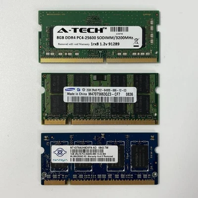 Lote de 3 Memorias RAM: A-Tech 8GB/Samsung 2GB/Nanya 1GB Foto 1 de 4