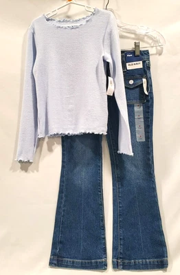 NWT Old Navy Girls Long Sleeve Lettuce Edge Top Blue Size 8 - Image 1 of 4