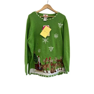 NWT Quacker Factory Santa's Reindeer Light Up Christmas Sweater Womens 2X TESTED - Image 1 of 4