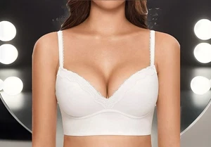 DOBREVA White Push Up Bra Padded Wireless Lace Pullover Bralette Longline 40D - Picture 1 of 5