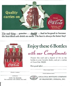 COCA-COLA FREE COKE COUPON POSTCARD  1930s  HAND HOLDING BOTTLE #1 - Picture 1 of 2