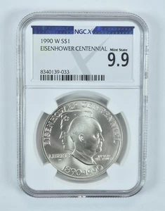 1990-W Eisenhower Commemorative Silver Dollar Mint State 9.9 NGC X NGCX - Picture 1 of 5