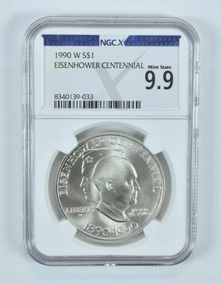 1990-W Eisenhower Commemorative Silver Dollar Mint State 9.9 NGC X NGCX - Image 1 of 4