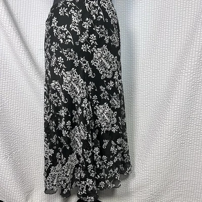 JKLA California Black White Floral Maxi Skirt Size M 100% Polyester Boho - Image 1 of 4