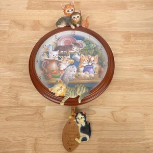 Vtg Cat Clock Bradford Exchange Kitchen Capers Kitten Handcrafted Art Decor Wall - Picture 1 of 6