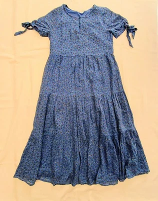 Vestido midi floral azul manga corta Madewell para mujer, doble forrado pequeño Foto 1 de 4