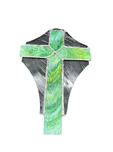 Stained Glass Cross Ornament Handmade Christian Suncatcher Window Green - Picture 1 of 8