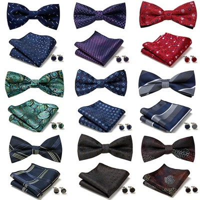 New Wedding Bow Tie,Hanky,Cufflinks Set Satin Woven Party Regular Prom with Box - image 1 of 2