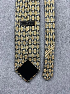 Ermenegildo Zegna Tie Mens One Size Black Gold Blue Silk Geometric Made Italy - Picture 1 of 9