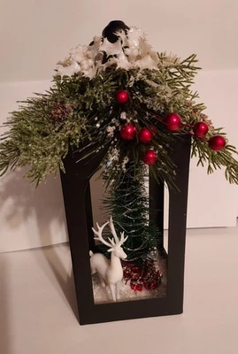 Christmas Lantern, With White Fairy Lights , Winter Scene, Handcrafted  - Image 1 of 4