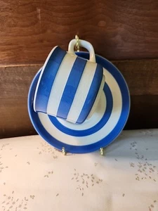 Vtg T G Green BLUE WHITE STRIPED Cup & Saucer - Picture 1 of 10