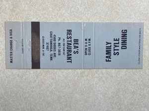 AJ597 Vintage Matchbook Cover Bea's Restaurant Chattanooga Tennessee TN - Picture 1 of 2