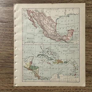Antica mappa del 1901 del Messico, America Centrale e Indie Occidentali 9”x8” - Foto 1 di 9