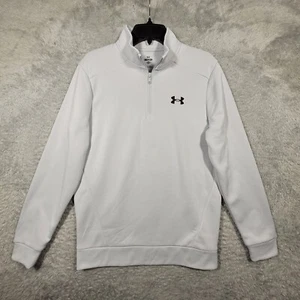 Under Armour Fleece 1/4 Zip Pullover Mens Small White Halo Gray Loose Fit - Picture 1 of 8